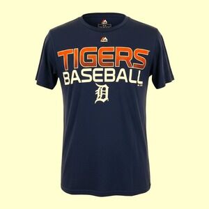 Majestic Detroit Tigers Baseball T-Shirt Mens Small Navy Blue MLB Graphic Tee
